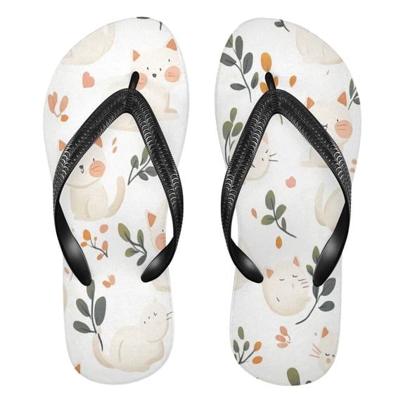 Unisex Comfort Flip Flops Summer Thong Sandals Non Slip Soles Flip Flop for Beach, Pool, and Daily Wear Cartoon White Cat XS