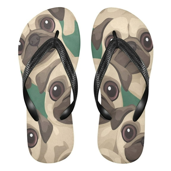 Unisex Comfort Flip Flops Summer Thong Sandals Non Slip Soles Flip Flop for Beach, Pool, and Daily Wear Cartoon-style Beige Pugs XXL