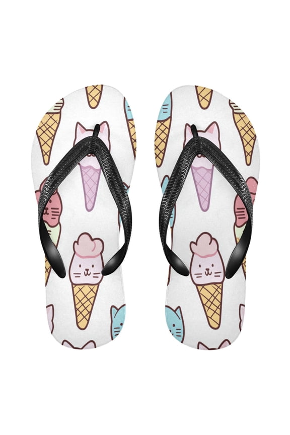 Unisex Comfort Flip Flops Summer Thong Sandals Non Slip Soles Flip Flop for Beach, Pool, and Daily Wear Cat Face Ice Cream L