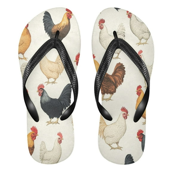 Unisex Comfort Flip Flops Summer Thong Sandals Non Slip Soles Flip Flop for Beach, Pool, and Daily Wear Chickens Pattern XS