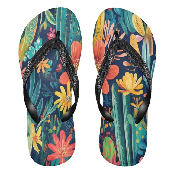 Unisex Comfort Flip Flops Summer Thong Sandals Non Slip Soles Flip Flop for Beach, Pool, and Daily Wear Colorful Cacti and Flowers M