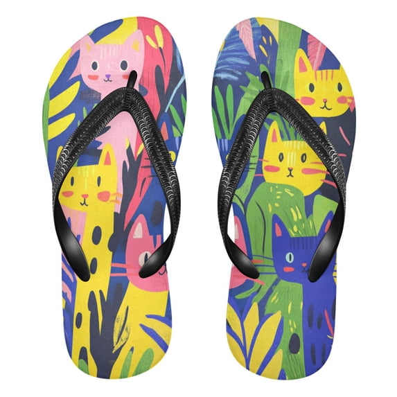 Unisex Comfort Flip Flops Summer Thong Sandals Non Slip Soles Flip Flop for Beach, Pool, and Daily Wear Colorful Cute Cats L