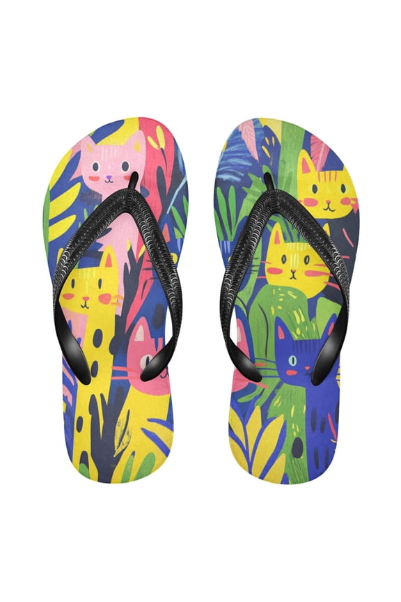 Unisex Comfort Flip Flops Summer Thong Sandals Non Slip Soles Flip Flop for Beach, Pool, and Daily Wear Colorful Cute Cats XXL