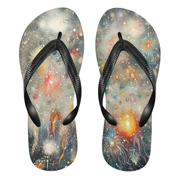 Unisex Comfort Flip Flops Summer Thong Sandals Non Slip Soles Flip Flop for Beach, Pool, and Daily Wear Colorful Fireworks Painting L