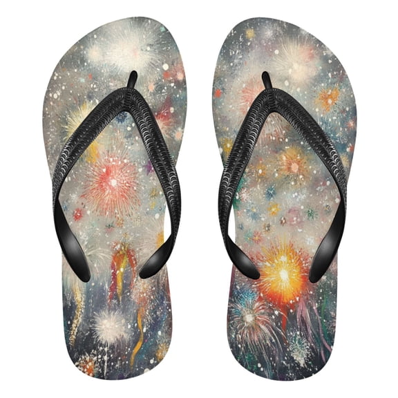 Unisex Comfort Flip Flops Summer Thong Sandals Non Slip Soles Flip Flop for Beach, Pool, and Daily Wear Colorful Fireworks Painting S