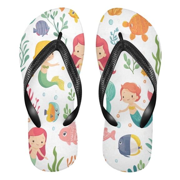 Unisex Comfort Flip Flops Summer Thong Sandals Non Slip Soles Flip Flop for Beach, Pool, and Daily Wear Colorful Mermaids XS