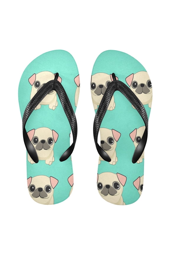 Unisex Comfort Flip Flops Summer Thong Sandals Non Slip Soles Flip Flop for Beach, Pool, and Daily Wear Cute Cartoon-style Beige Pugs M