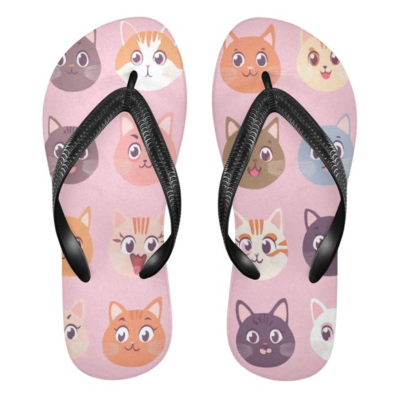 Unisex Comfort Flip Flops Summer Thong Sandals Non Slip Soles Flip Flop for Beach, Pool, and Daily Wear Cute Cat Face Pattern XXL
