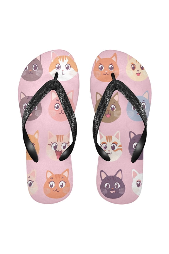 Unisex Comfort Flip Flops Summer Thong Sandals Non Slip Soles Flip Flop for Beach, Pool, and Daily Wear Cute Cat Face Pattern XXL