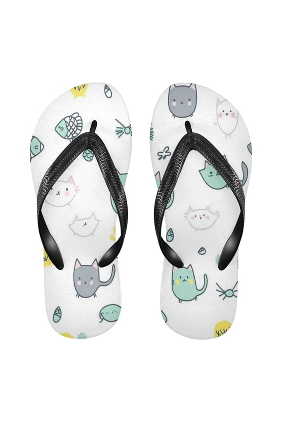 Unisex Comfort Flip Flops Summer Thong Sandals Non Slip Soles Flip Flop for Beach, Pool, and Daily Wear Cute Cat and Fish Pattern XL