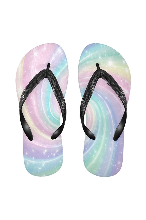 Unisex Comfort Flip Flops Summer Thong Sandals Non Slip Soles Flip Flop for Beach, Pool, and Daily Wear Cute Pastel Rainbow Swirl XXL