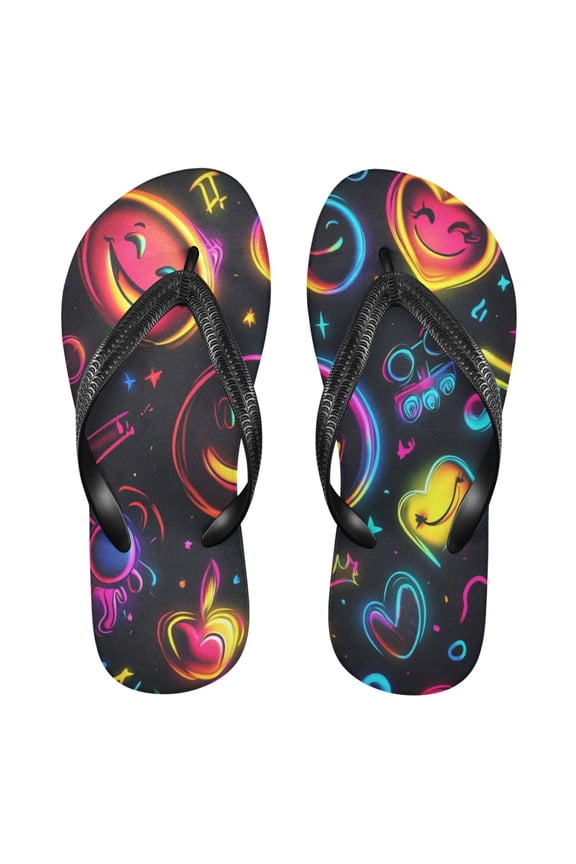 Unisex Comfort Flip Flops Summer Thong Sandals Non Slip Soles Flip Flop for Beach, Pool, and Daily Wear Cute Smiling Faces XS