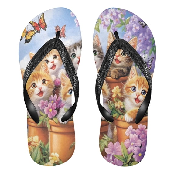 Unisex Comfort Flip Flops Summer Thong Sandals Non Slip Soles Flip Flop for Beach, Pool, and Daily Wear Cute Smiling Kitten XL