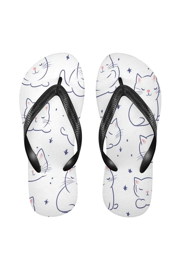 Unisex Comfort Flip Flops Summer Thong Sandals Non Slip Soles Flip Flop for Beach, Pool, and Daily Wear Cute White Cat XL