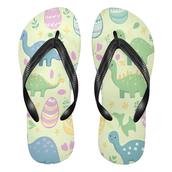 Unisex Comfort Flip Flops Summer Thong Sandals Non Slip Soles Flip Flop for Beach, Pool, and Daily Wear Dinosaurs and Easter Eggs XS
