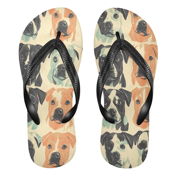 Unisex Comfort Flip Flops Summer Thong Sandals Non Slip Soles Flip Flop for Beach, Pool, and Daily Wear Dog Head Pattern XS