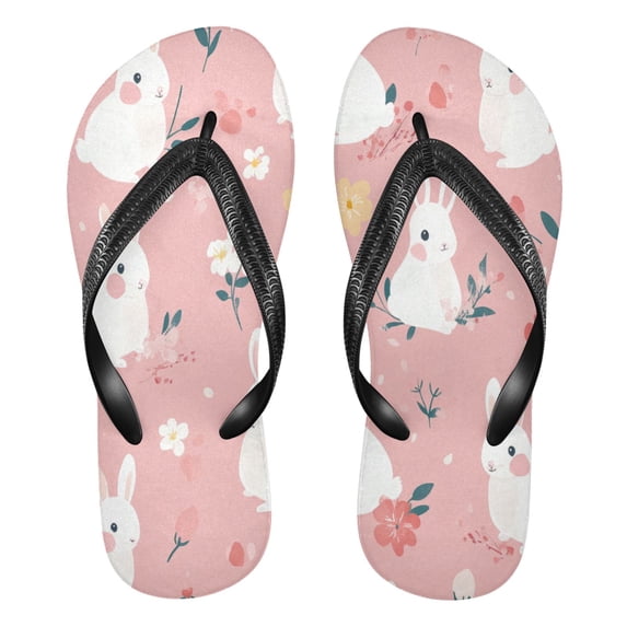 Unisex Comfort Flip Flops Summer Thong Sandals Non Slip Soles Flip Flop for Beach, Pool, and Daily Wear Easter Bunnies and Flowers XL