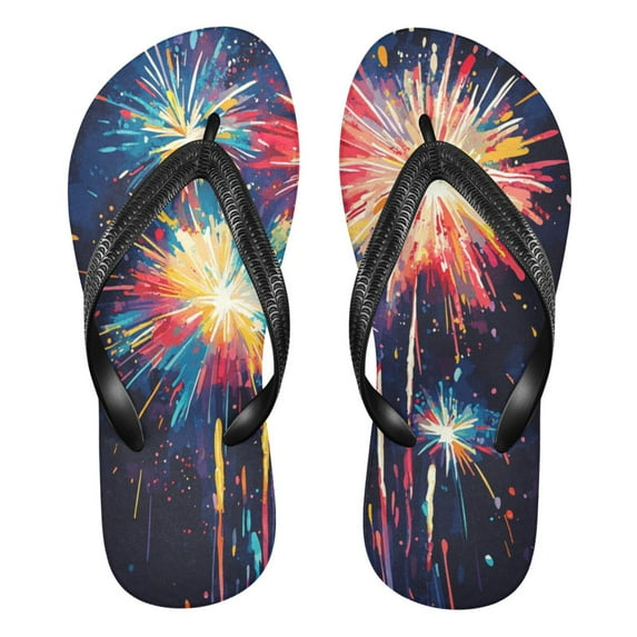 Unisex Comfort Flip Flops Summer Thong Sandals Non Slip Soles Flip Flop for Beach, Pool, and Daily Wear Figure Of Colorful Fireworks XXL