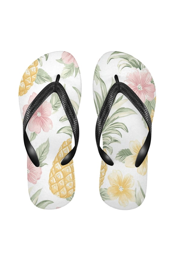 Unisex Comfort Flip Flops Summer Thong Sandals Non Slip Soles Flip Flop for Beach, Pool, and Daily Wear Floral Pineapple Pattern XXL