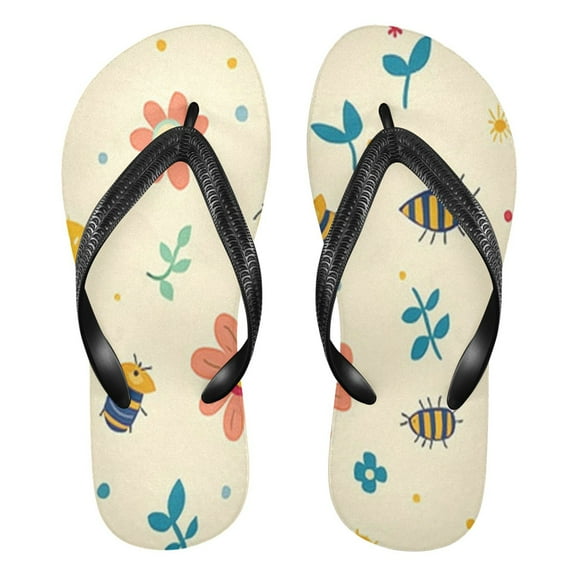 Unisex Comfort Flip Flops Summer Thong Sandals Non Slip Soles Flip Flop for Beach, Pool, and Daily Wear Flowers and Bees S