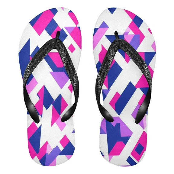 Unisex Comfort Flip Flops Summer Thong Sandals Non Slip Soles Flip Flop for Beach, Pool, and Daily Wear Geometric Shapes in Pink and Blue L