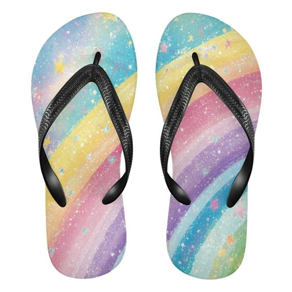 Unisex Comfort Flip Flops Summer Thong Sandals Non Slip Soles Flip Flop for Beach, Pool, and Daily Wear Glittery Rainbow L