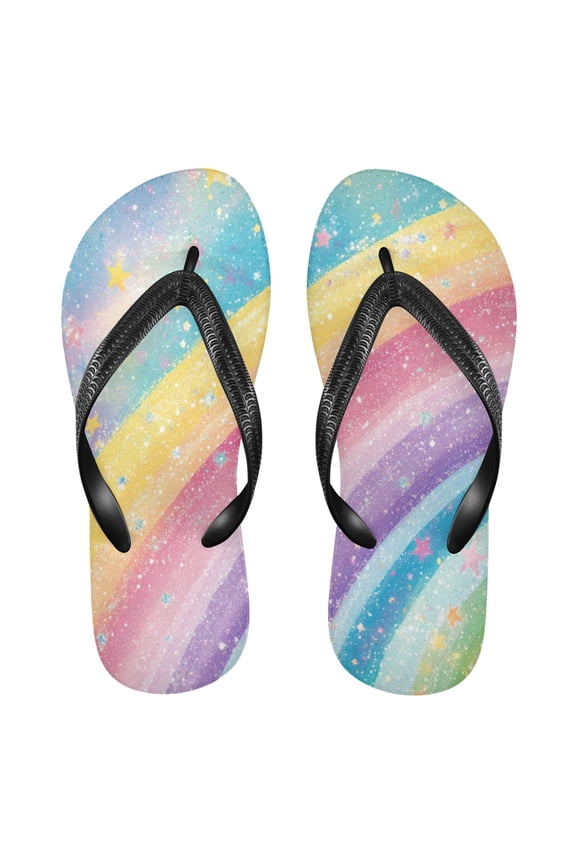 Unisex Comfort Flip Flops Summer Thong Sandals Non Slip Soles Flip Flop for Beach, Pool, and Daily Wear Glittery Rainbow XL