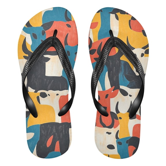 Unisex Comfort Flip Flops Summer Thong Sandals Non Slip Soles Flip Flop for Beach, Pool, and Daily Wear Graffiti Cows XS