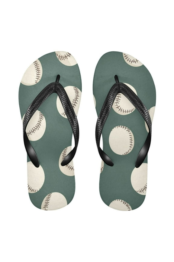 Unisex Comfort Flip Flops Summer Thong Sandals Non Slip Soles Flip Flop for Beach, Pool, and Daily Wear Green Baseball Pattern XL
