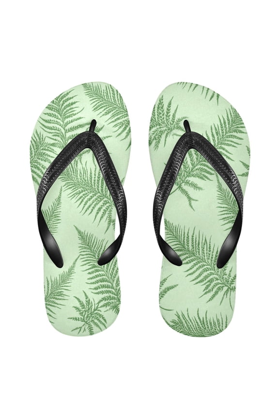Unisex Comfort Flip Flops Summer Thong Sandals Non Slip Soles Flip Flop for Beach, Pool, and Daily Wear Green Fern Leaves Pattern XL