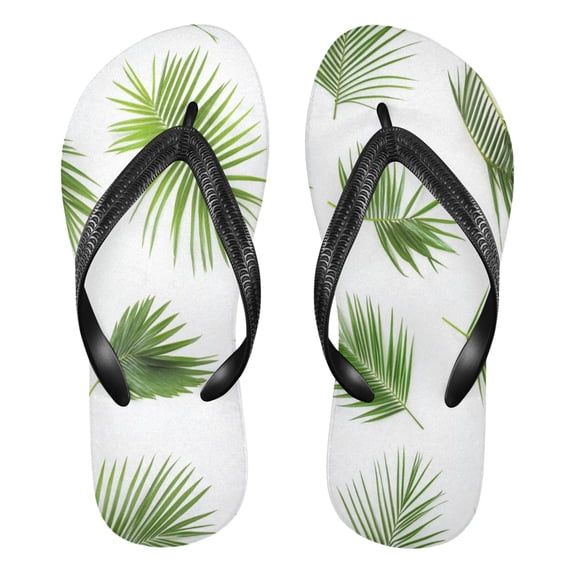 Unisex Comfort Flip Flops Summer Thong Sandals Non Slip Soles Flip Flop for Beach, Pool, and Daily Wear Green Palm Leaves S