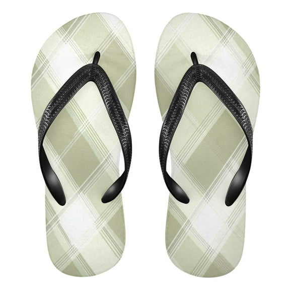Unisex Comfort Flip Flops Summer Thong Sandals Non Slip Soles Flip Flop for Beach, Pool, and Daily Wear Green and White Tartan S