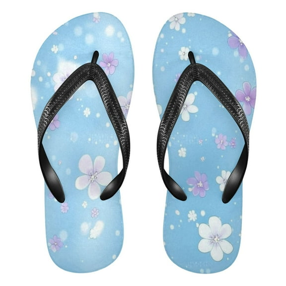 Unisex Comfort Flip Flops Summer Thong Sandals Non Slip Soles Flip Flop for Beach, Pool, and Daily Wear Light Blue Background Flowers XS