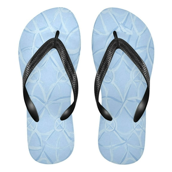 Unisex Comfort Flip Flops Summer Thong Sandals Non Slip Soles Flip Flop for Beach, Pool, and Daily Wear Light Blue Geometric Pattern L