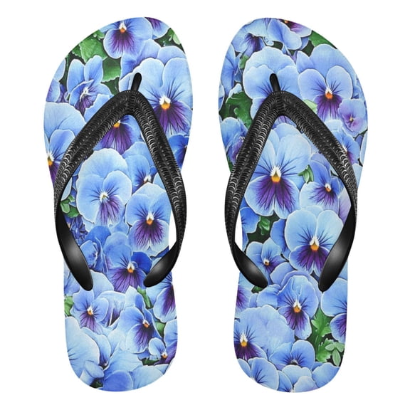 Unisex Comfort Flip Flops Summer Thong Sandals Non Slip Soles Flip Flop for Beach, Pool, and Daily Wear Light Blue Pansies XS