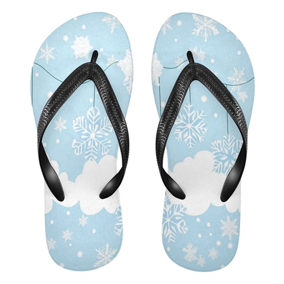 Unisex Comfort Flip Flops Summer Thong Sandals Non Slip Soles Flip Flop for Beach, Pool, and Daily Wear Light Blue Snowflake L