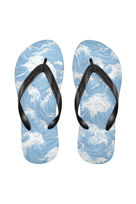 Unisex Comfort Flip Flops Summer Thong Sandals Non Slip Soles Flip Flop for Beach, Pool, and Daily Wear Light Blue Waves Pattern S