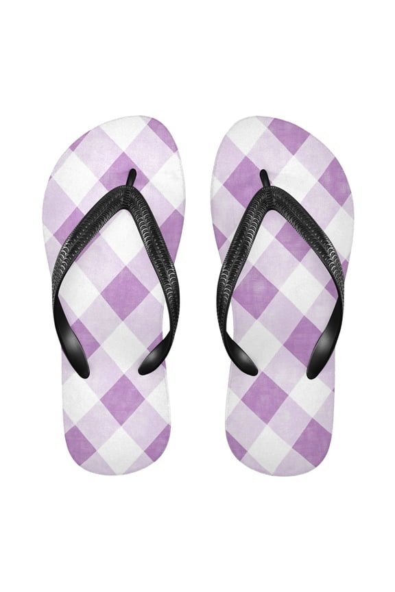 Unisex Comfort Flip Flops Summer Thong Sandals Non Slip Soles Flip Flop for Beach, Pool, and Daily Wear Light Purple and White Gingham XL
