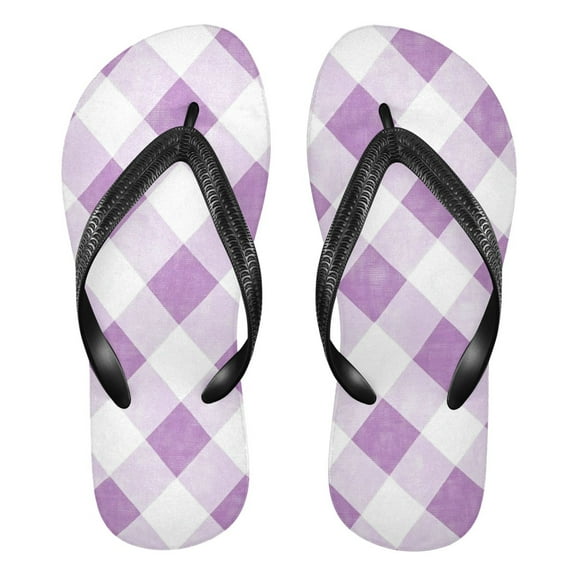 Unisex Comfort Flip Flops Summer Thong Sandals Non Slip Soles Flip Flop for Beach, Pool, and Daily Wear Light Purple and White Gingham XS