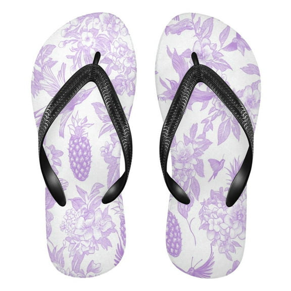 Unisex Comfort Flip Flops Summer Thong Sandals Non Slip Soles Flip Flop for Beach, Pool, and Daily Wear Lilac Floral Motifs S