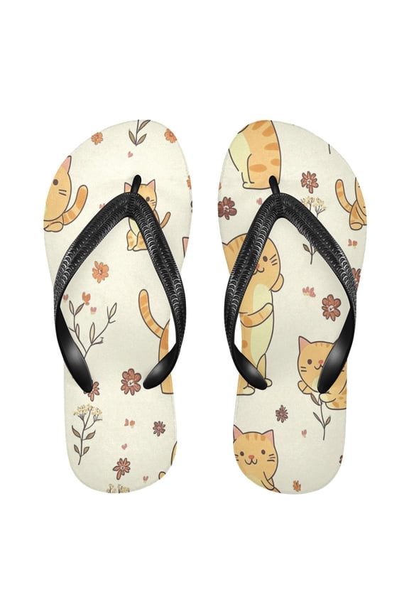 Unisex Comfort Flip Flops Summer Thong Sandals Non Slip Soles Flip Flop for Beach, Pool, and Daily Wear Lively Orange Cat XXL