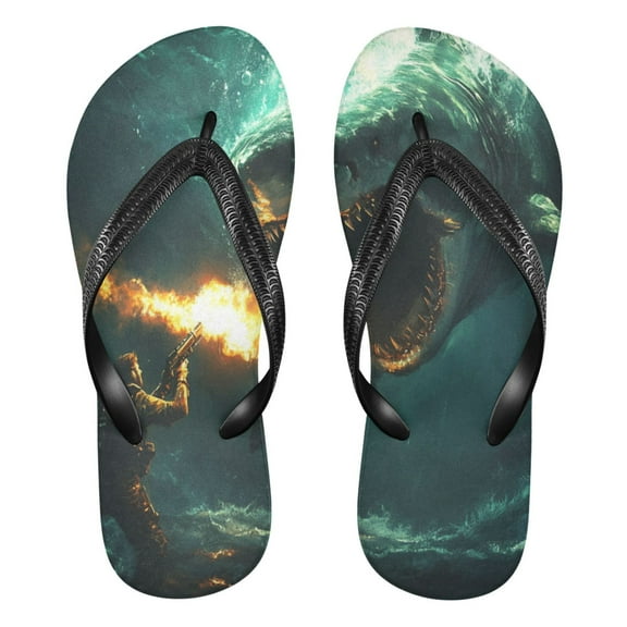 Unisex Comfort Flip Flops Summer Thong Sandals Non Slip Soles Flip Flop for Beach, Pool, and Daily Wear Man Fighting Shark XS