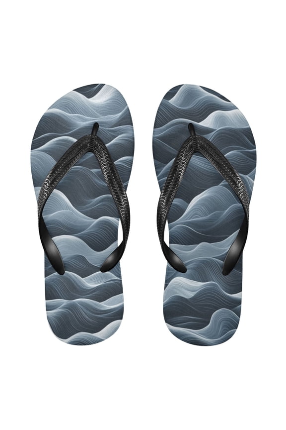 Unisex Comfort Flip Flops Summer Thong Sandals Non Slip Soles Flip Flop for Beach, Pool, and Daily Wear Navy Blue Waves XS