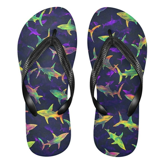 Unisex Comfort Flip Flops Summer Thong Sandals Non Slip Soles Flip Flop for Beach, Pool, and Daily Wear Neon Colors Sharks S