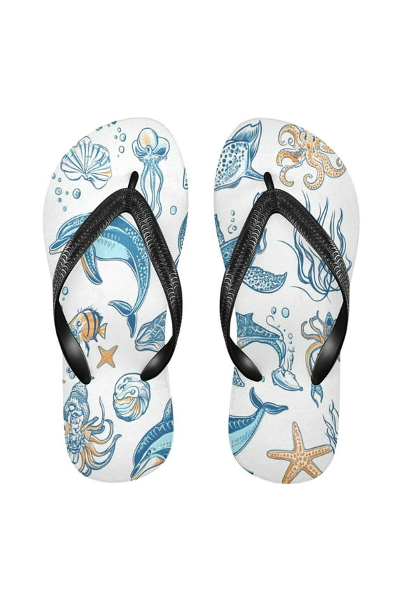 Unisex Comfort Flip Flops Summer Thong Sandals Non Slip Soles Flip Flop for Beach, Pool, and Daily Wear Ocean-themed Pattern S