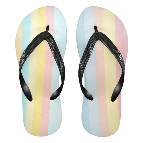 Unisex Comfort Flip Flops Summer Thong Sandals Non Slip Soles Flip Flop for Beach, Pool, and Daily Wear Pastel Background with Stripes XS