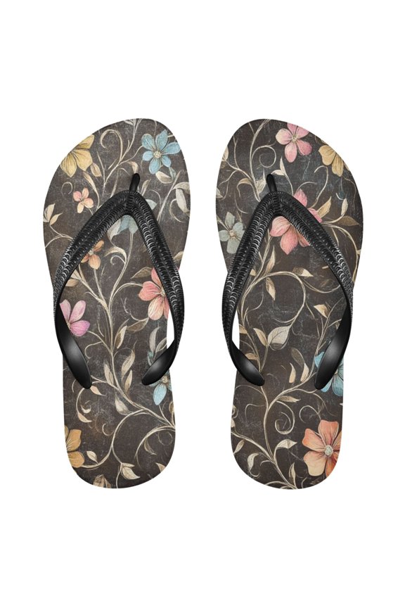 Unisex Comfort Flip Flops Summer Thong Sandals Non Slip Soles Flip Flop for Beach, Pool, and Daily Wear Pastel Flowers and Vines Pattern XXL