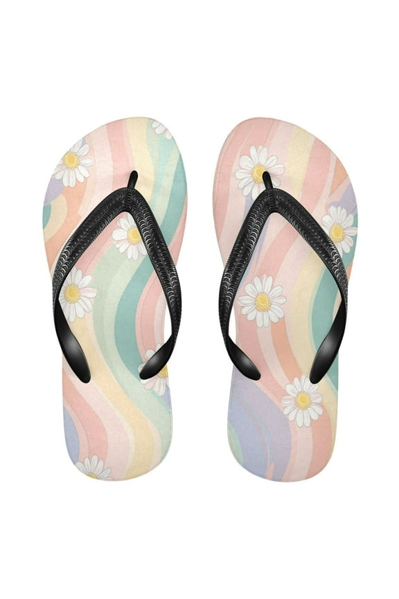 Unisex Comfort Flip Flops Summer Thong Sandals Non Slip Soles Flip Flop for Beach, Pool, and Daily Wear Pastel Rainbow Colors Pattern XS