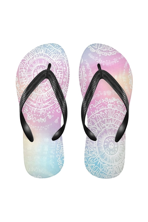 Unisex Comfort Flip Flops Summer Thong Sandals Non Slip Soles Flip Flop for Beach, Pool, and Daily Wear Pastel Rainbow Gradient Background M