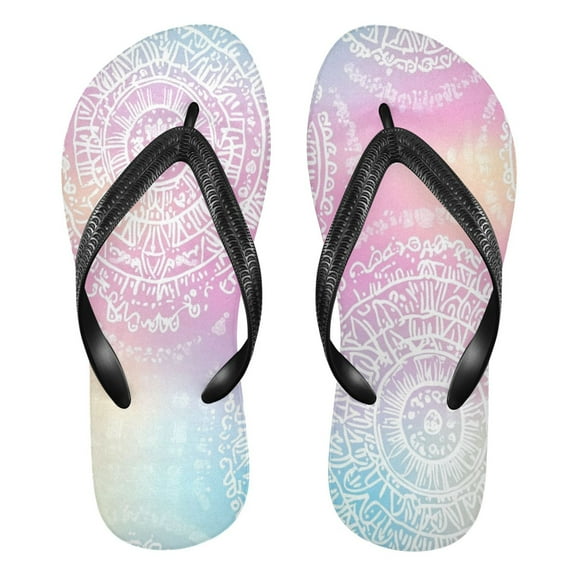 Unisex Comfort Flip Flops Summer Thong Sandals Non Slip Soles Flip Flop for Beach, Pool, and Daily Wear Pastel Rainbow Gradient Background XL